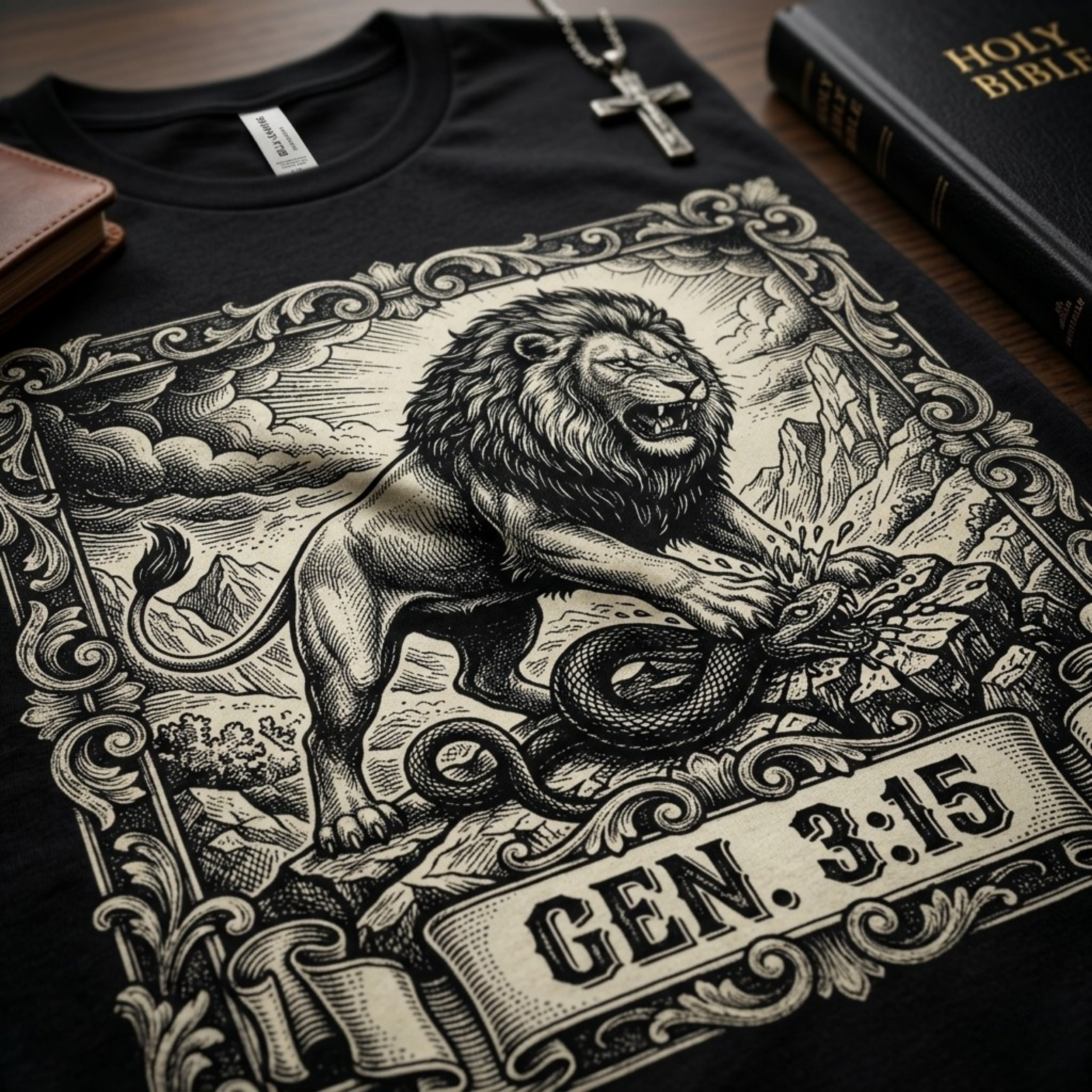 Genesis 3:15 Lion & Serpent Christian T-Shirt