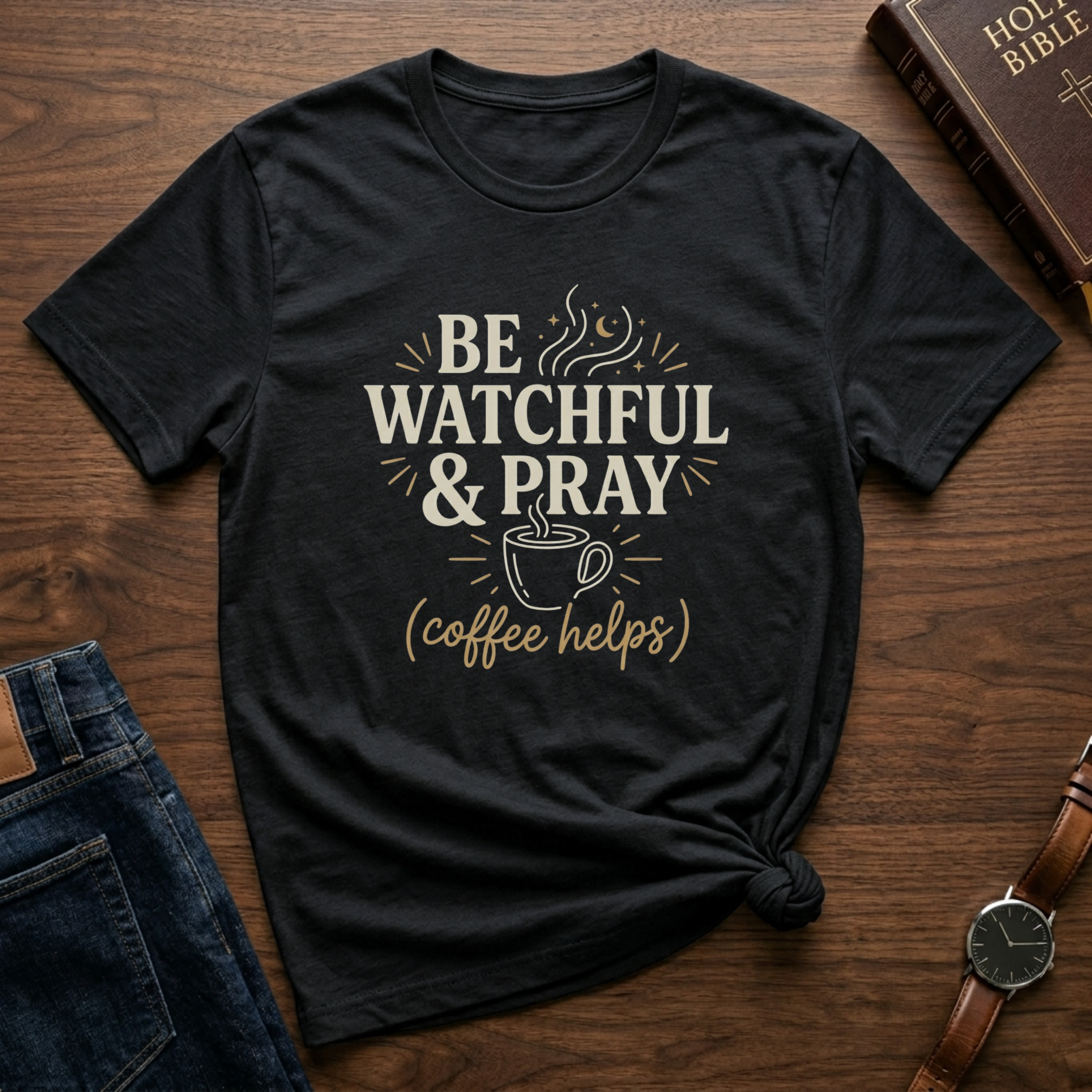 Be Watchful & Pray Coffee Helps T-Shirt