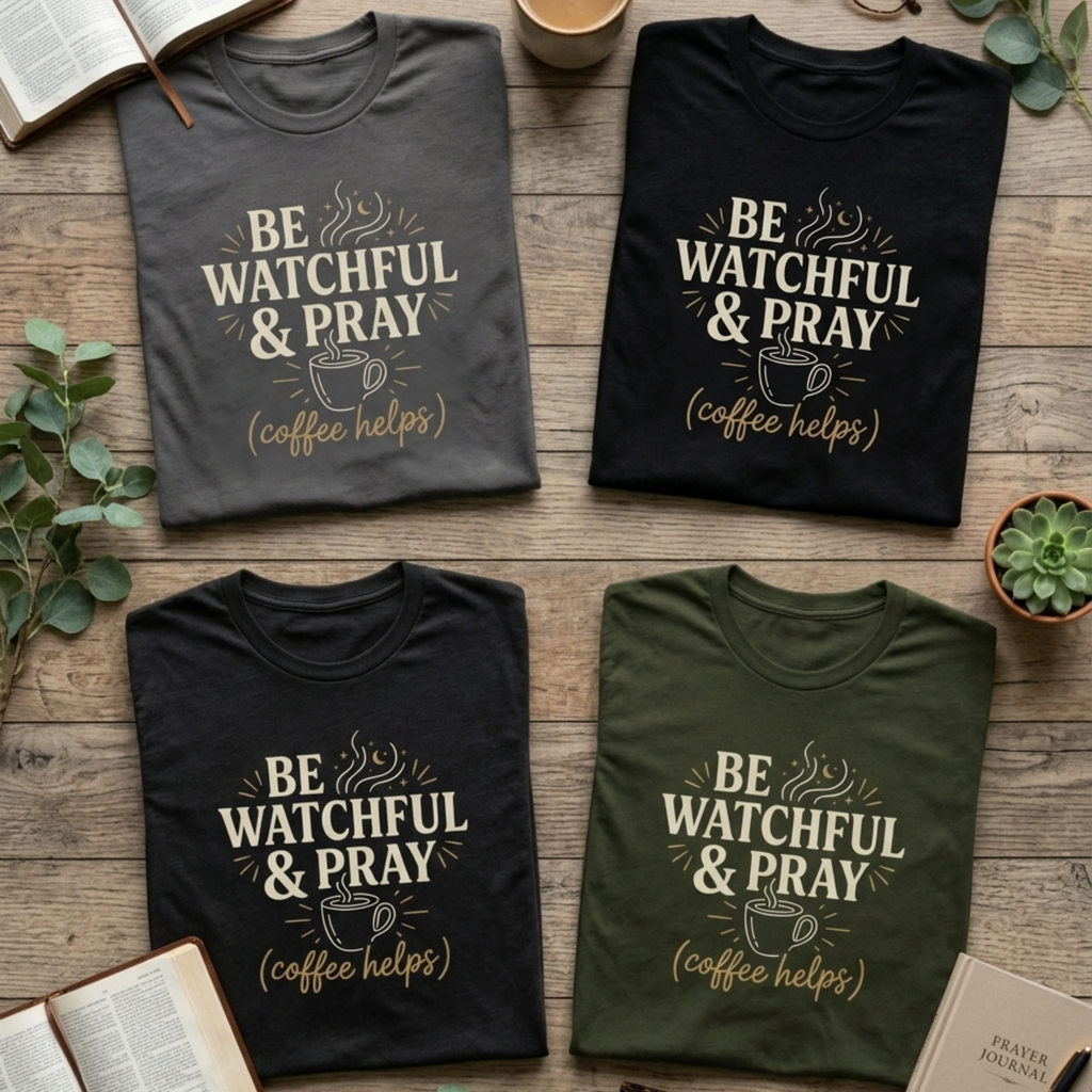Be Watchful & Pray Coffee Helps T-Shirt