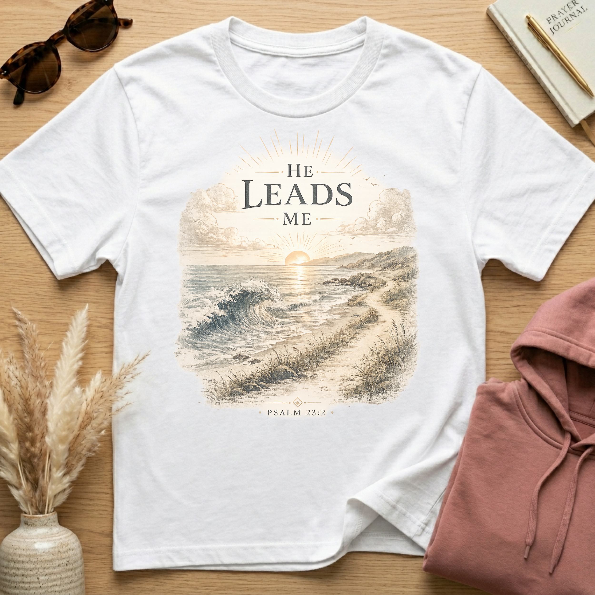 He Leads Me Christian Shirt