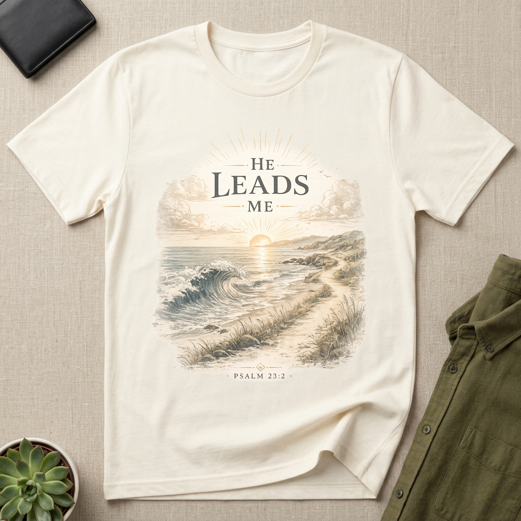 He Leads Me Christian Shirt