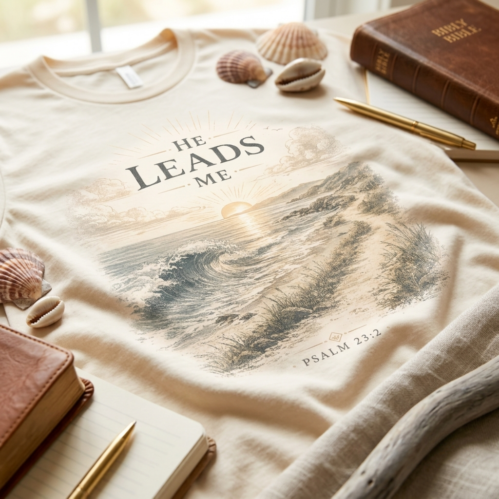 He Leads Me Christian Shirt