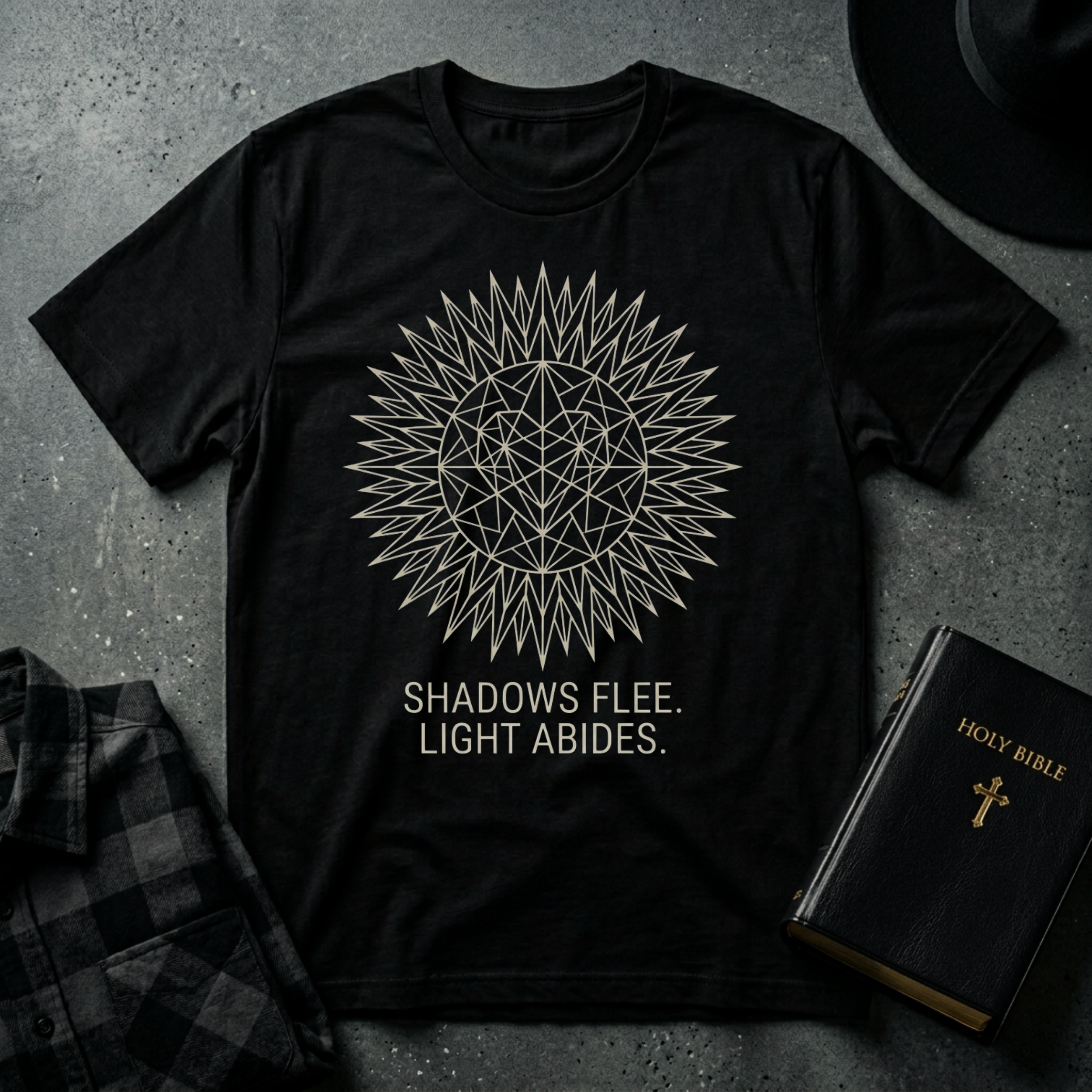 Shadows Flee Light Abides Christian T-Shirt