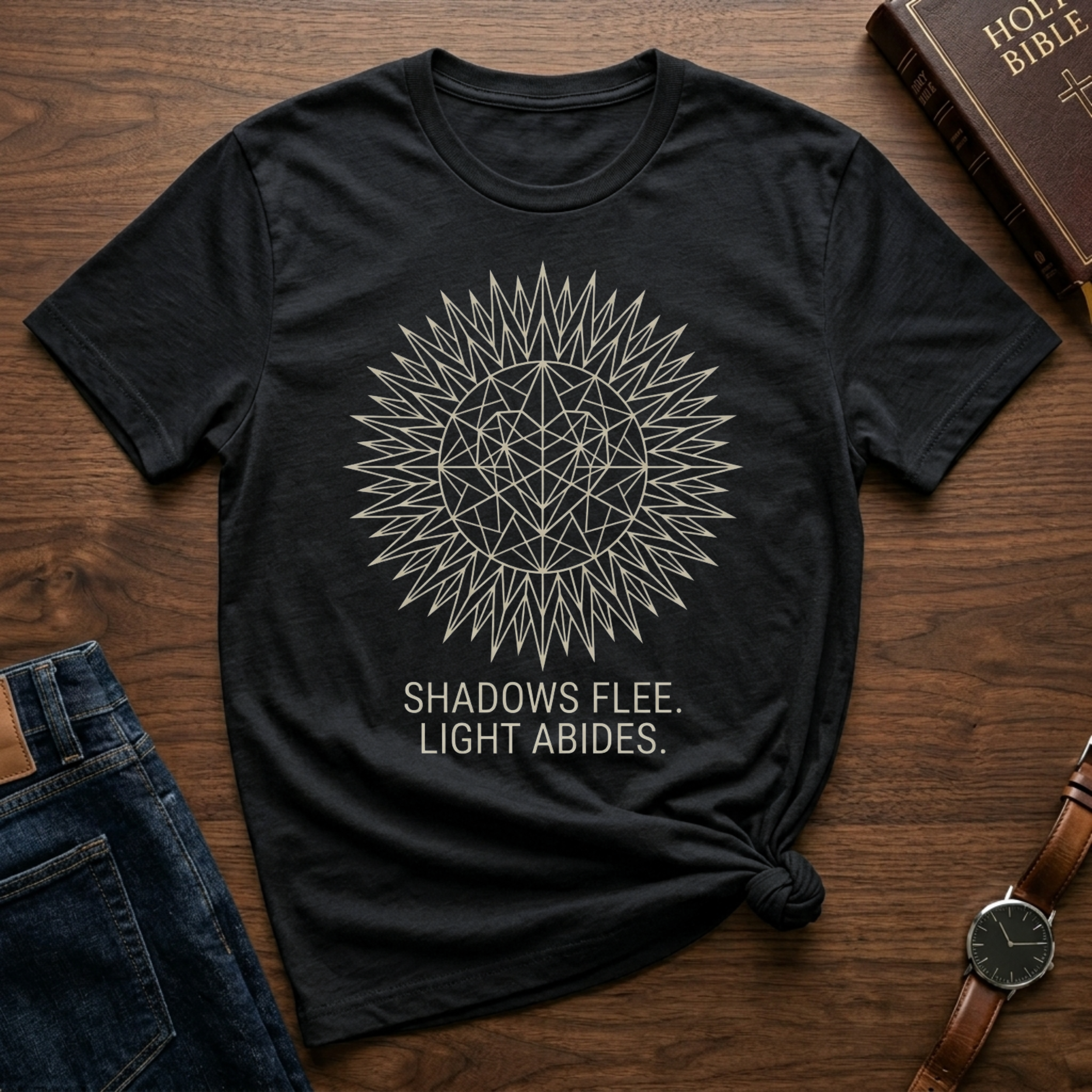 Shadows Flee Light Abides Christian T-Shirt