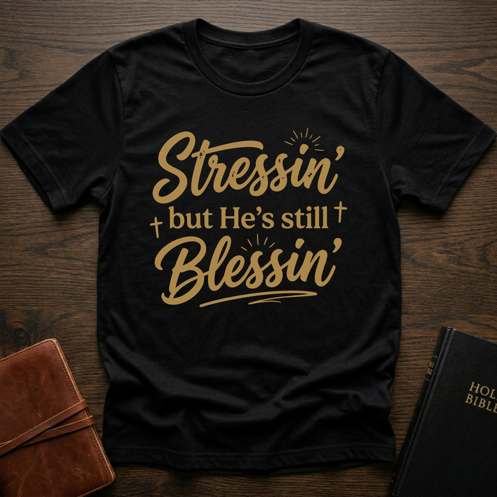 Stressin' But He's Still Blessin' Christian T-Shirt
