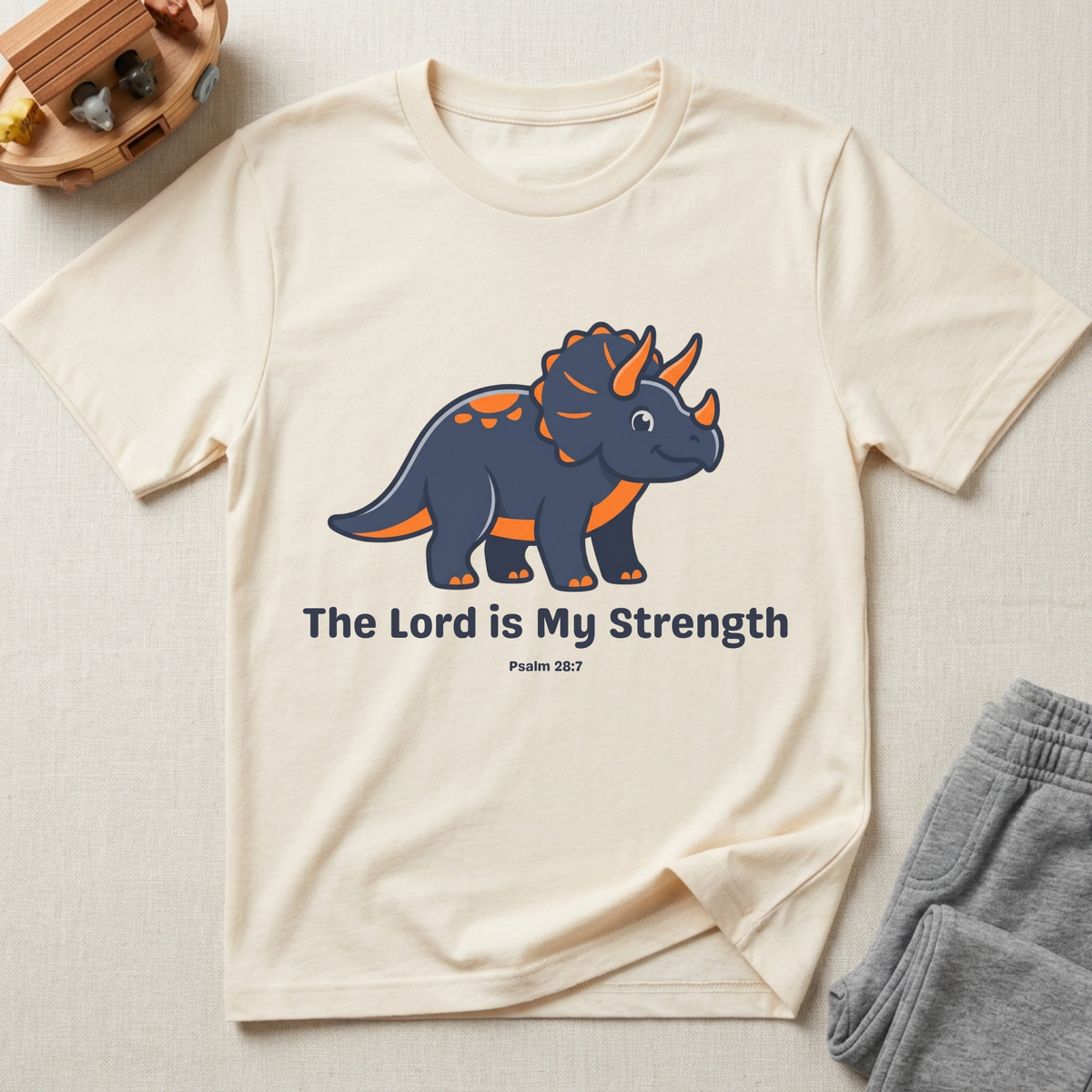 The Lord is My Strength Kids Dino Shirt