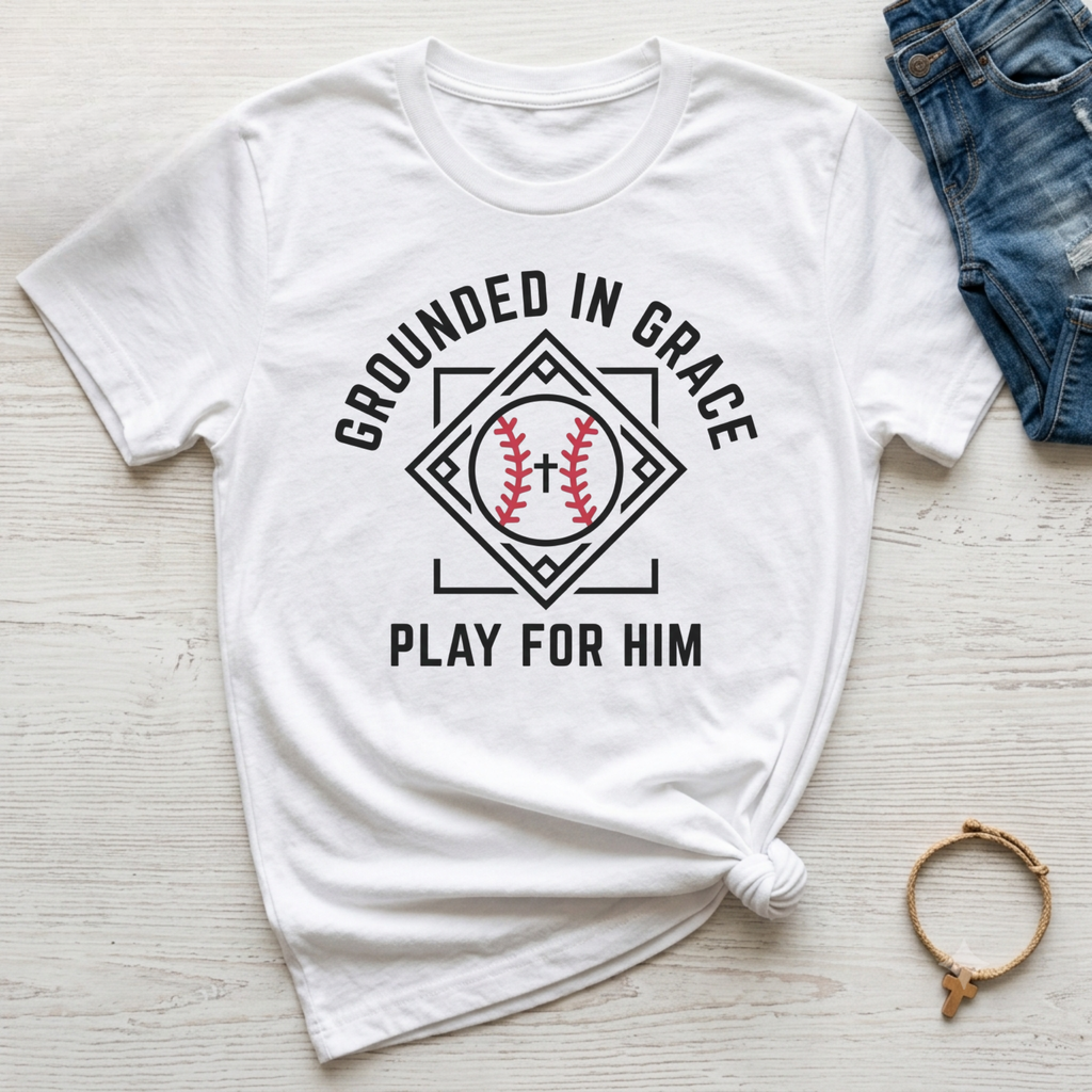 Grounded in Grace Kids Christian Baseball Shirt