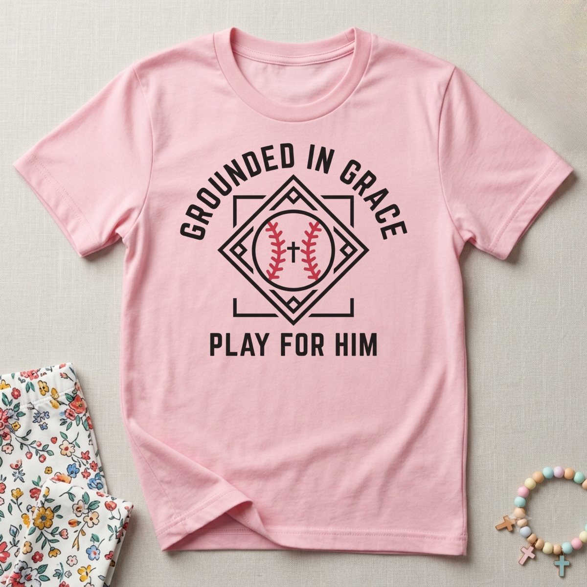 Grounded in Grace Kids Christian Baseball Shirt